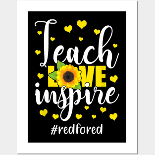 Teach Love Inspire Red For Ed Sunflower, Teacher Posters and Art